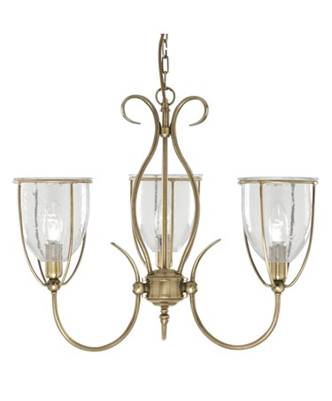 Searchlight Silhouette 3 Light Fitting - Antique Brass - Glass - Pull Cord
