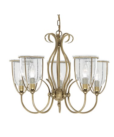 Searchlight Silhouette 5 Light Fitting - Antique Brass - Glass - Pull Cord