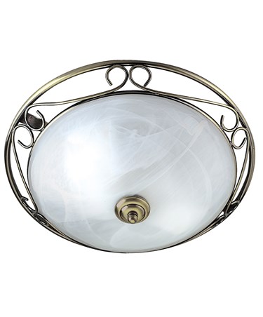 Searchlight Ornate Flush Ceiling Light - Antique Brass - Marble Glass - 37Cm