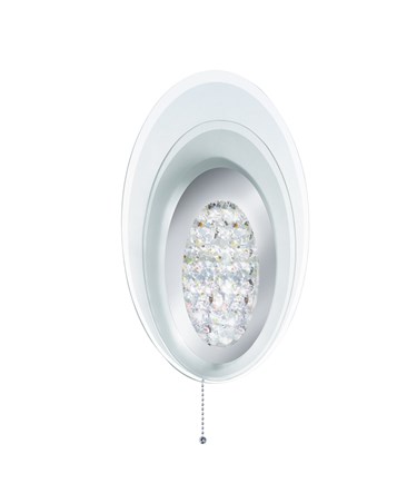 Searchlight Led Wall Light - Oval Layered Frosted Glass - Chrome - Pull Cord