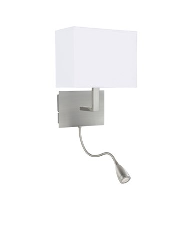 Searchlight Led Flexi Arm Wall Light - Satin Silver - White Rectangular Shade