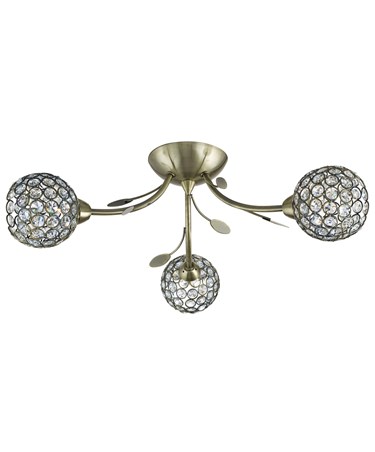 Searchlight Bellis Ii Semi-Flush Ceiling 3 Light - Antique Brass - Glass Shades