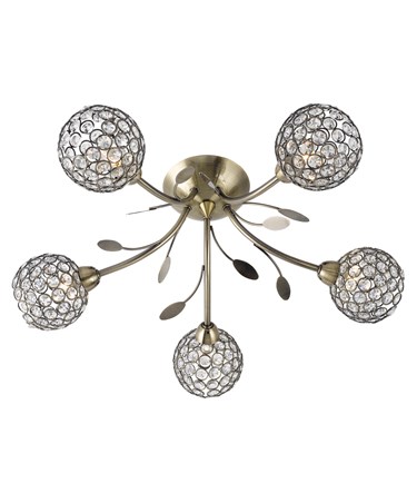 Searchlight Bellis Ii 5 Semi-Flush Ceiling 5 Light - Antique Brass