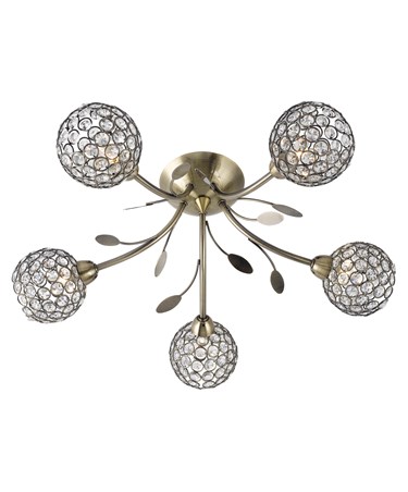 Searchlight Bellis Ii 5 Semi-Flush Ceiling 5 Light - Antique Brass