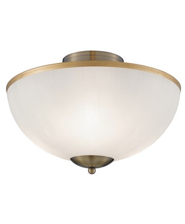 Searchlight Flush Ceiling 3 Light - Antique Brass - Opal Glass Shade