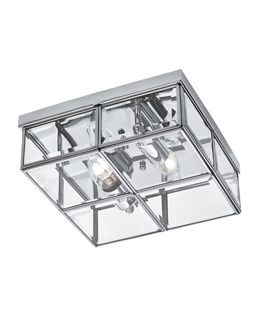 Searchlight Flush 2 Light Glass Box Ceiling Light - Chrome - Glass Panels