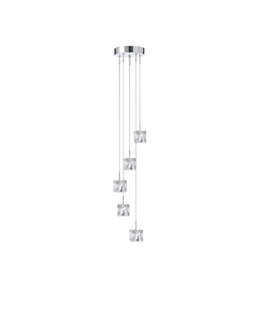 Searchlight Ice Cube 5 Light Ceiling Pendant - Chrome - Clear Ice Cube Glass