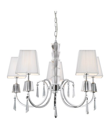 Searchlight Portico Ceiling 5 Light Pendant -Chrome & Glass - White String Shade