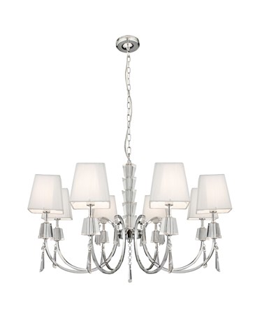 Searchlight Portico Ceiling 8 Light Pendant -Chrome & Glass - White String Shade