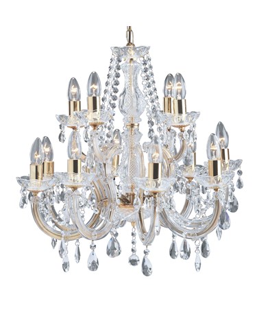 Searchlight Marie Therese  12 Light Chandelier - Crystal - Polished Brass