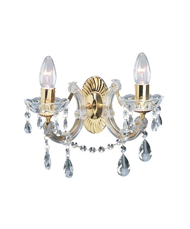 Searchlight Marie Therese  Double Wall Light - Crystal - Polished Brass