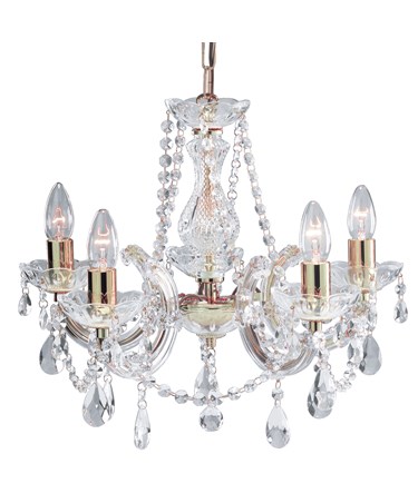 Searchlight Marie Therese 5 Light Chandelier - Crystal - Polished Brass