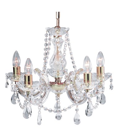 Searchlight Marie Therese  5 Light Chandelier - Crystal - Polished Brass