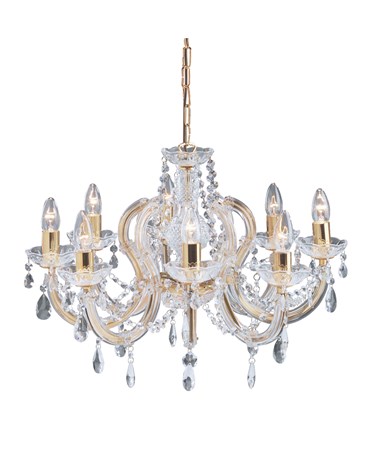 Searchlight Marie Therese 8 Light Chandelier - Crystal - Polished Brass