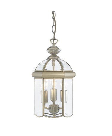 Searchlight Domed Lantern 3 Candle Pendant - Antique Brass - Bevelled Glass