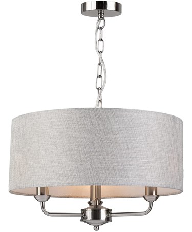 Modern Korus 3 Light Ceiling Light - Satin Silver Finish with Grey Shade Modern Korus 3 Light Ceiling Light - Satin Silver Finish with Grey Shade