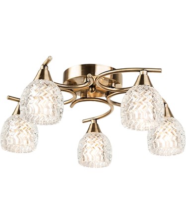 Hendon Semi Flush Antique 5 Light with Cut Glass Shades - Ceiling Light