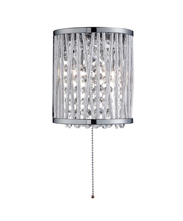 Searchlight Elise Double Wall Light - Chrome - Crystal - Pull Cord