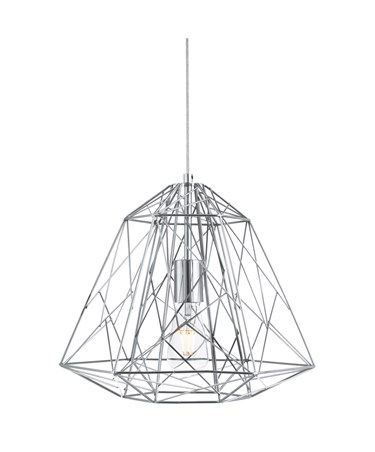 Searchlight Contemporary Geometric Cage Frameed Pendant Light - Chrome