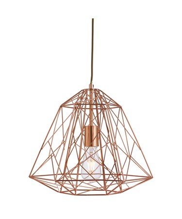 Searchlight Contemporary Geometric Cage Frameed Pendant Light - Shiny Copper