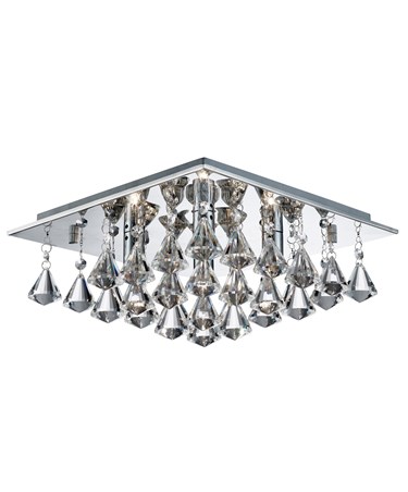 Searchlight Hanna Square 4 Light Ceiling Fitting - Chrome - Crystal Drops