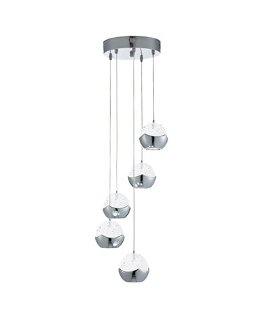 Searchlight Iceball Led 5 Light Pendant - Chrome -Clear Glass/Bubble Shades