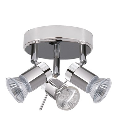 Searchlight Aries IP44 3 Light Spotlight - Chrome & Satin Silver