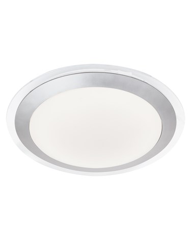 Searchlight Led Bathroom Flush Light - White Shade - Silver Trim - Ip 44