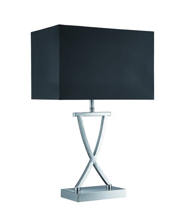 Searchlight Cross Table Lamp-X Shape Base - Satin Silver - Black Rectangle Shade