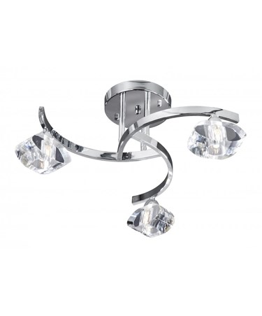 Searchlight Sculptured Ice Semi-Flush Curve 3 Light - Chrome - Clear Glass