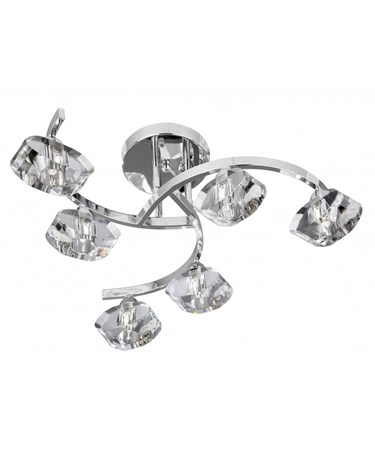 Searchlight Sculptured Ice Semi-Flush Curve 6 Light - Chrome - Clear Glass