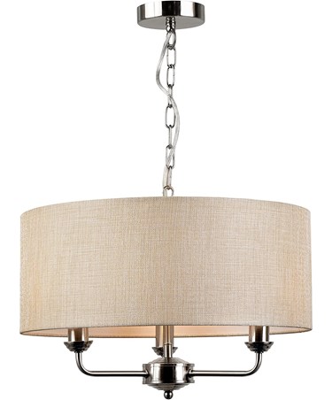 Korus Ceiling Chain 3 Light - Satin Silver Finish - Matching Natural Beige Cream