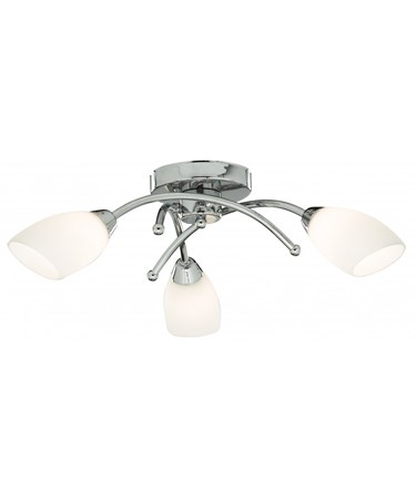 Searchlight Opera 3 Light Ceiling Flush Fitting - Chrome - Opal Glass