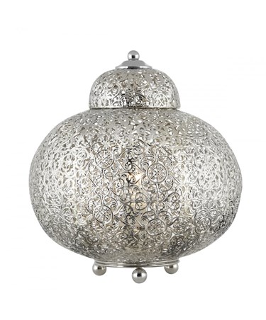 Searchlight Moroccan Table Lamp - Shiny Nickel - Elaborate Patterned Finish Searchlight Moroccan Table Lamp - Shiny Nickel - Elaborate Patterned Finish