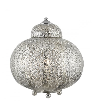 Searchlight Moroccan Table Lamp - Shiny Nickel - Elaborate Patterned Finish