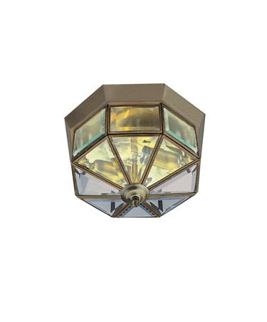 Searchlight Flush Ceiling Light - Bevelled Glass Triangles - Antique Brass