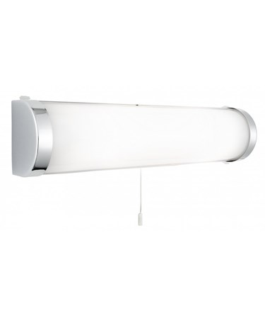 Searchlight Bathroom Wall Light - White Glass Tube - Chrome - Pull Cord - Ip44