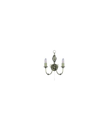 Searchlight Zanzibar Double Wall Light - Antique Brass - Pull Cord