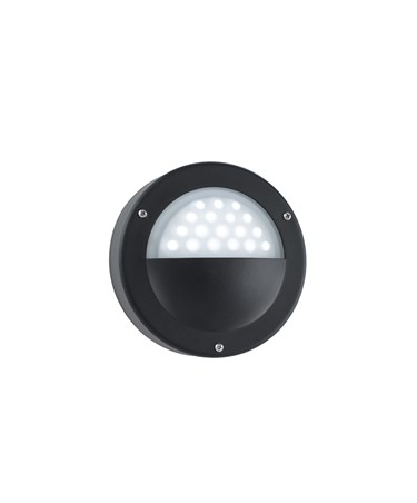 Searchlight Led Outdoor Wall Light - Black - Circular - White Led - Acid Glass