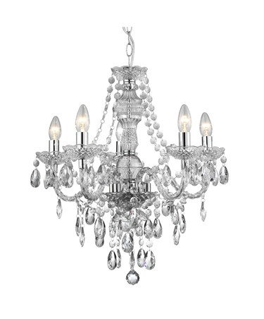 Searchlight Marie Therese  5 Light Chandelier - Chrome - Crsytal