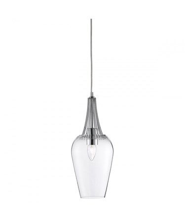 Searchlight Whisk Stylish Single Pendant Light - Chrome Trim & Clear Glass