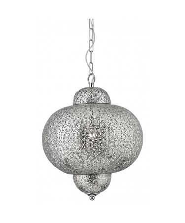 Searchlight Moroccan Single Pendant - Shiny Nickel - Elaborate Patterned Finish