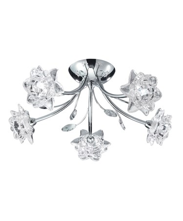 Searchlight Bellis Ceiling 5 Light - Chrome - Clear Flower Glass Searchlight Bellis Ceiling 5 Light - Chrome - Clear Flower Glass