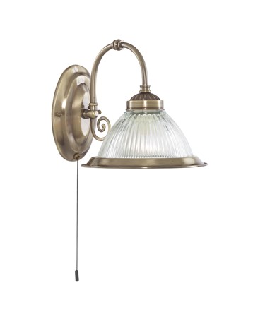 Searchlight American Diner Pull Cord Wall Light - Antique Brass - Clear Glass