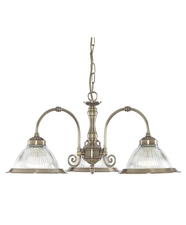 Searchlight American Diner 3 Light Pendant - Antique Brass - Clear Glass