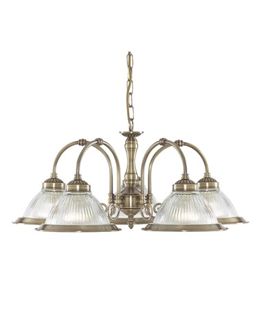 Searchlight American Diner 5 Light Pendant - Antique Brass - Clear Glass