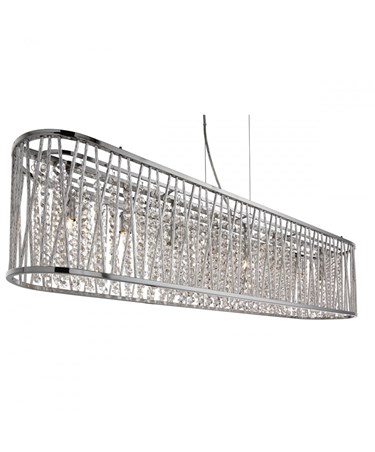 Searchlight Elise 8  Light Oval Ceiling Pendant - Chrome - Clear Crystal Drops