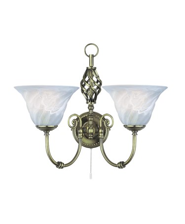 Searchlight Cameroon Wall Light - Antique Brass -Marble Glass - Pull Cord