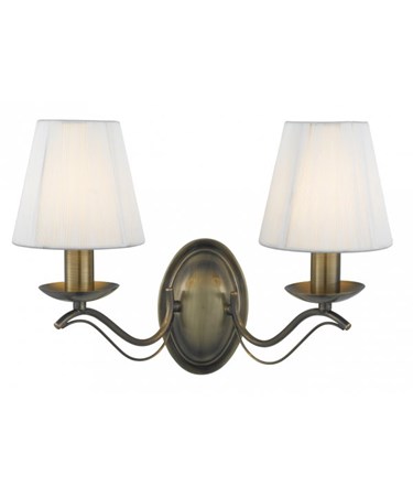 Searchlight Andretti  2 Light Wall Light - Antique Brass - Cream String Shades