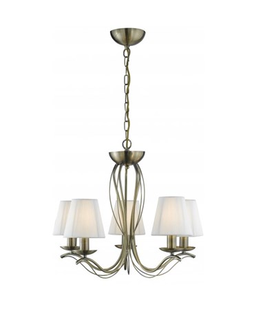 Searchlight Andretti  5  Light Pendant - Antique Brass - Cream String Shades